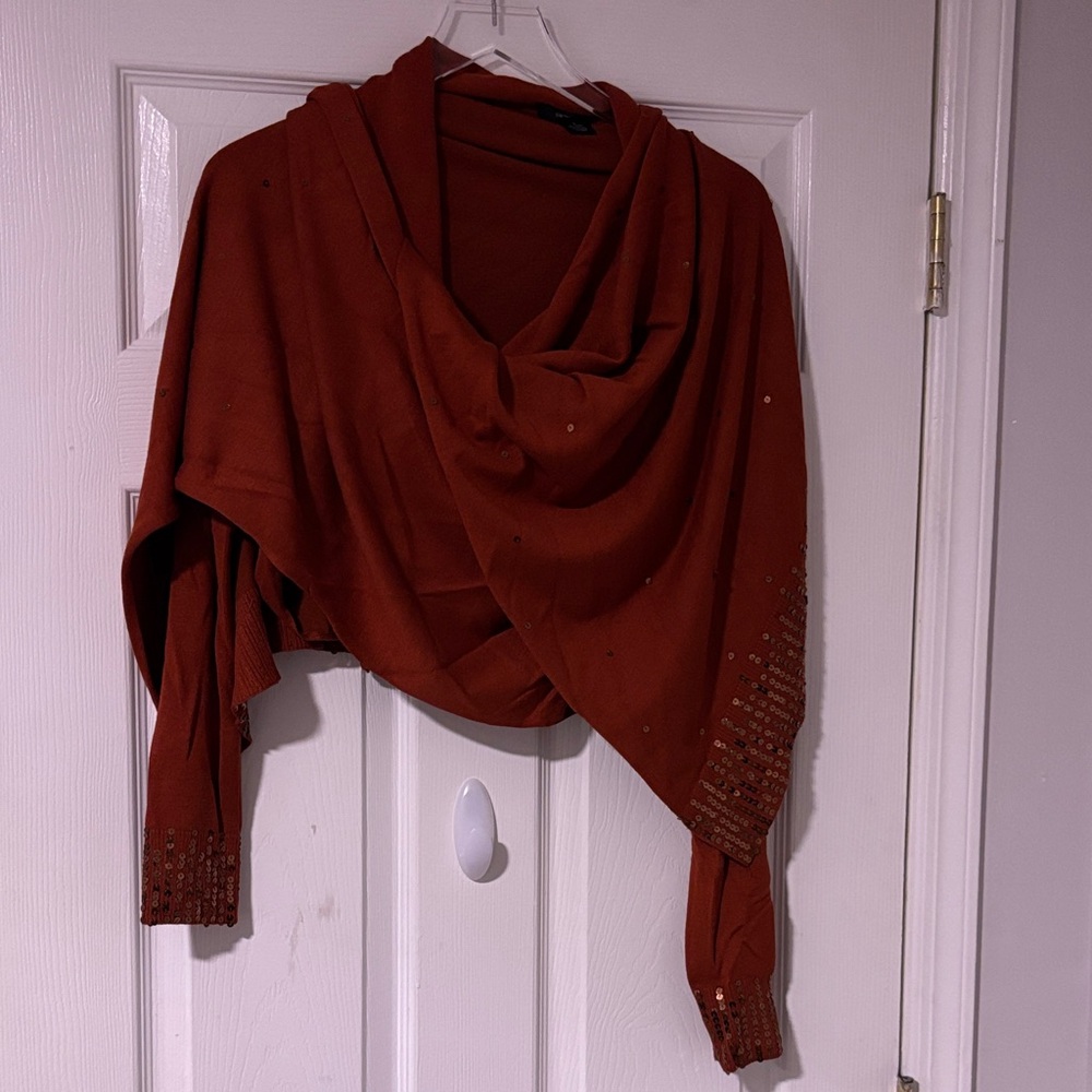 Arden B…Y2K.. Rust Sequin Long Sleeve Wrap Cropped Sweater… Sz Small…